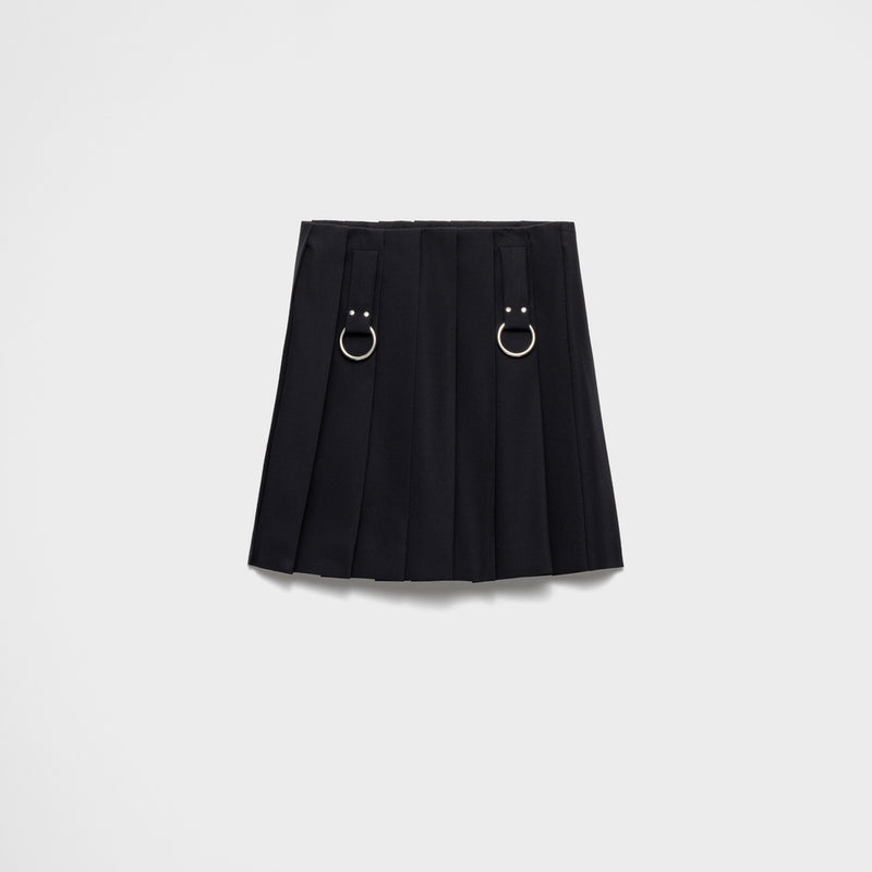 Pleated gabardine miniskirt with metal rings