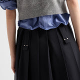 Pleated gabardine miniskirt with metal rings