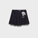 Pleated stretch drill miniskirt