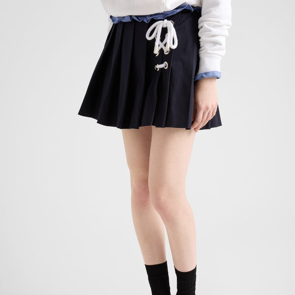 Pleated stretch drill miniskirt