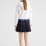 Pleated stretch drill miniskirt