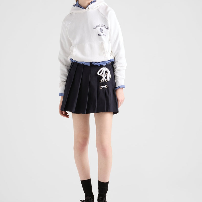 Pleated stretch drill miniskirt