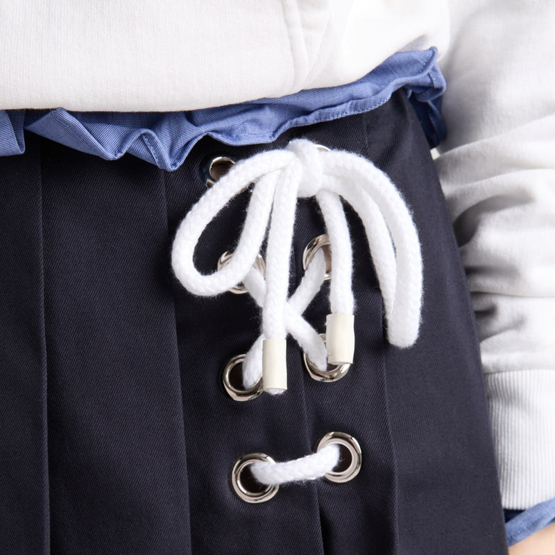 Pleated stretch drill miniskirt