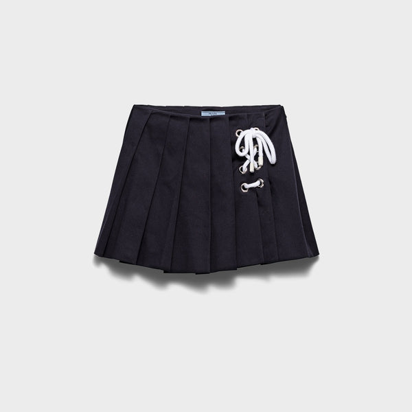 Pleated stretch drill miniskirt