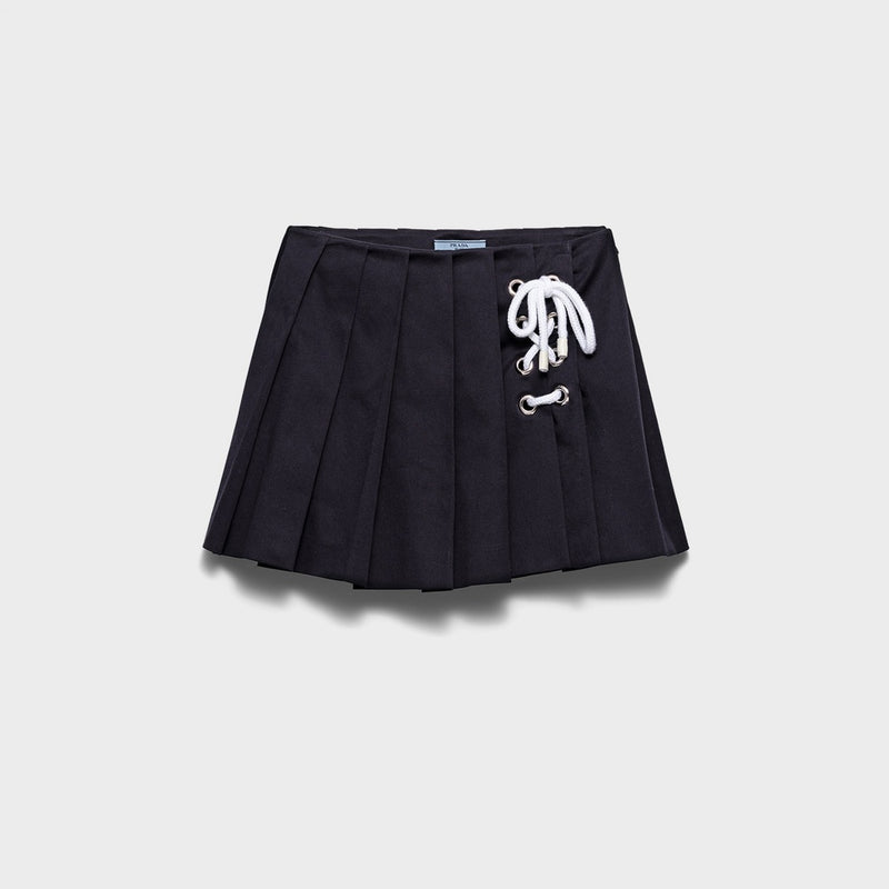 Pleated stretch drill miniskirt