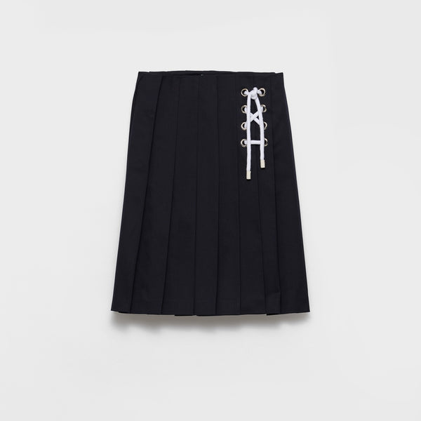 Pleated stretch drill skirt