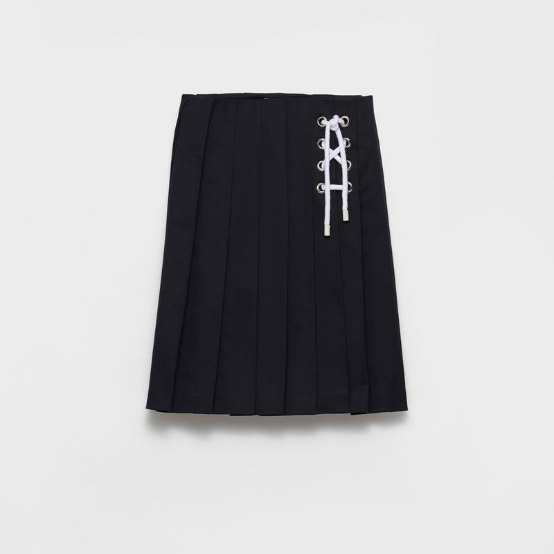 Pleated stretch drill skirt
