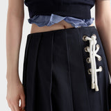 Pleated stretch drill skirt