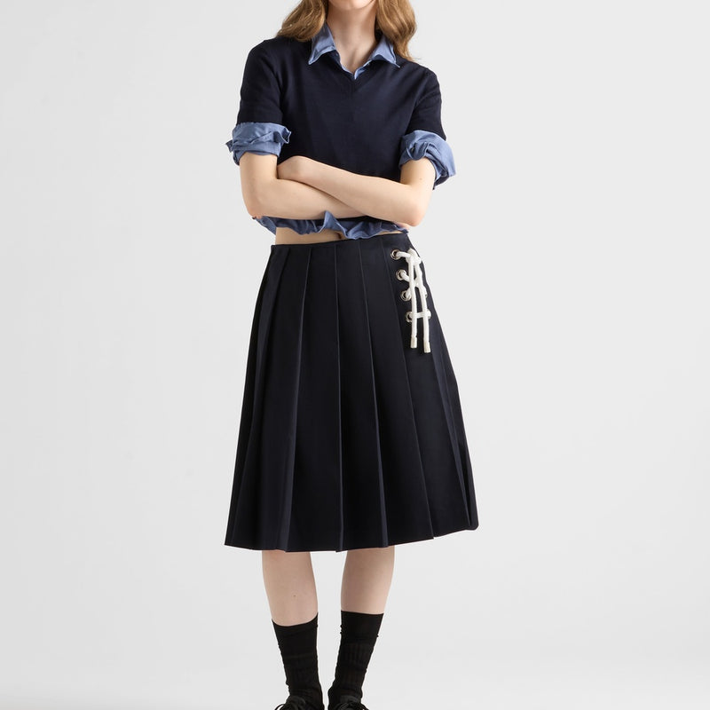 Pleated stretch drill skirt