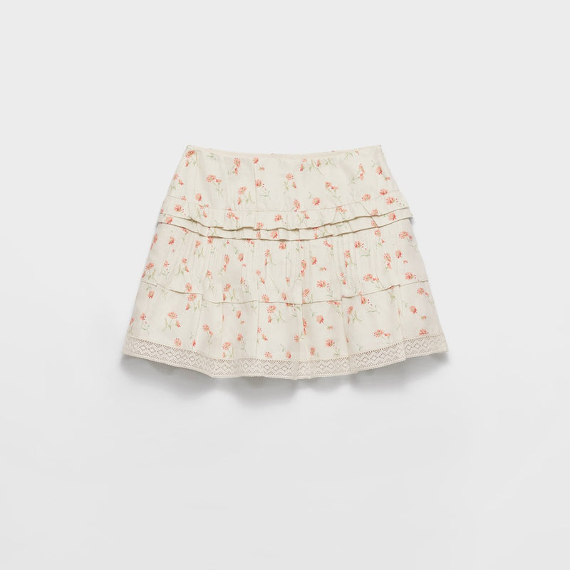 Floral print linen miniskirt