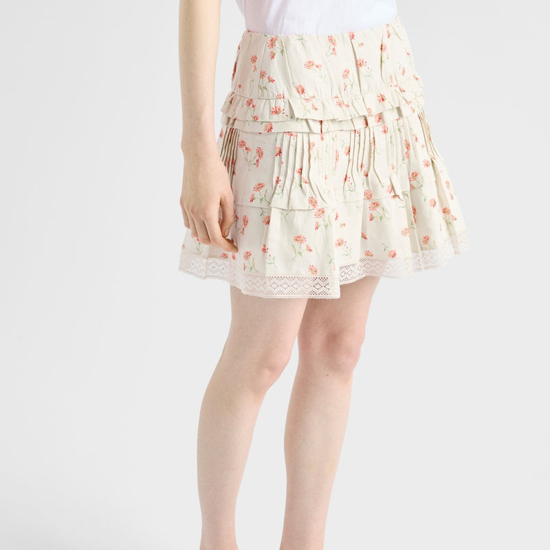 Floral print linen miniskirt