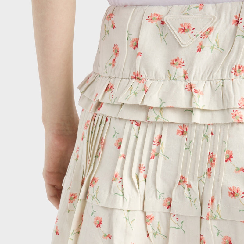 Floral print linen miniskirt