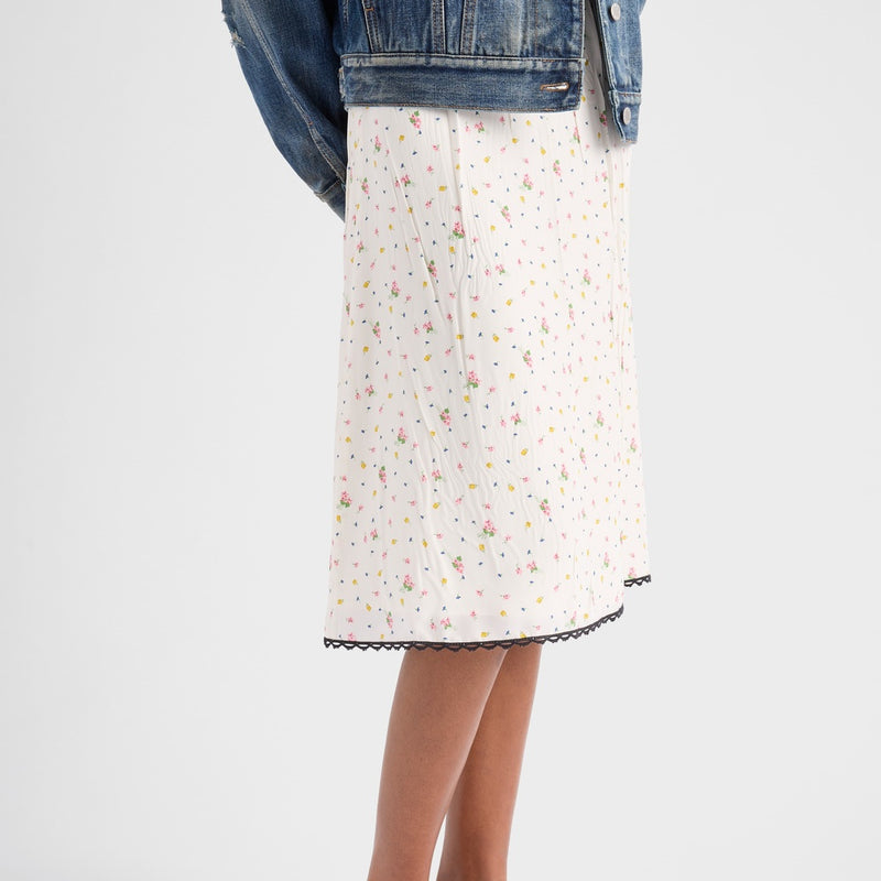 Floral print pongé skirt