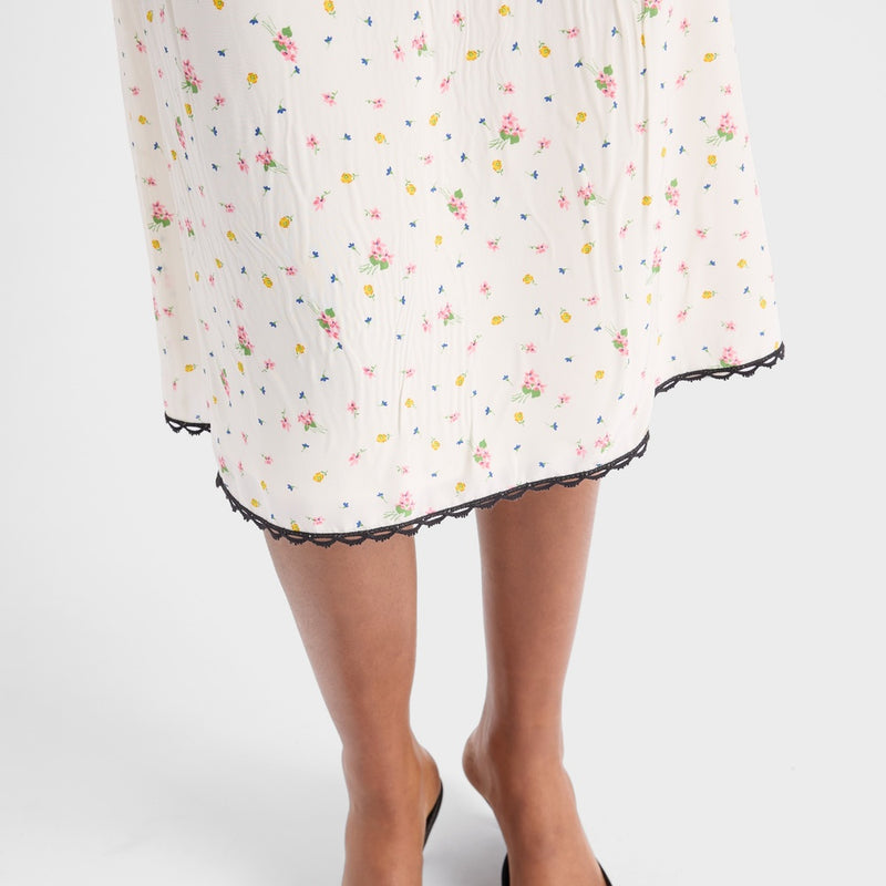 Floral print pongé skirt
