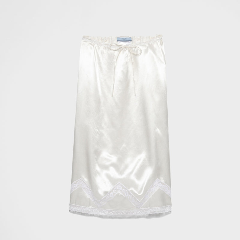 Embroidered satin skirt