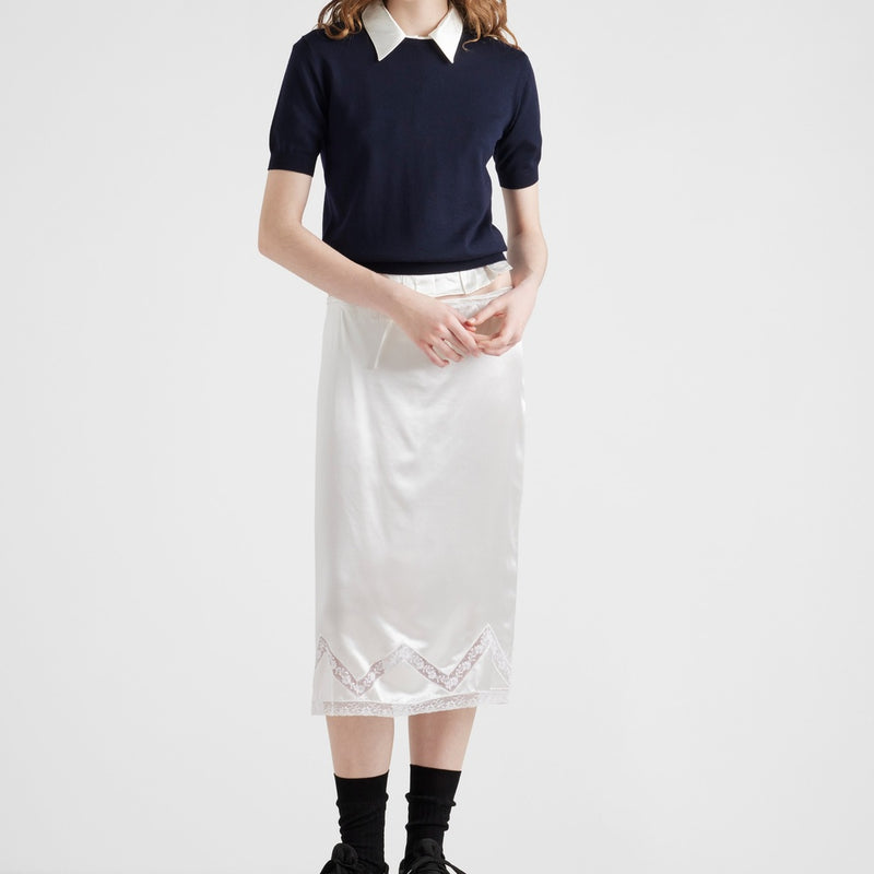 Embroidered satin skirt