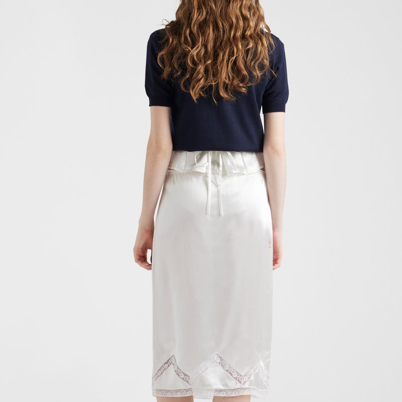Embroidered satin skirt