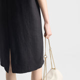 Short-sleeve chevron wool dress with belt