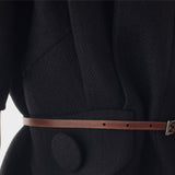 Short-sleeve chevron wool dress with belt