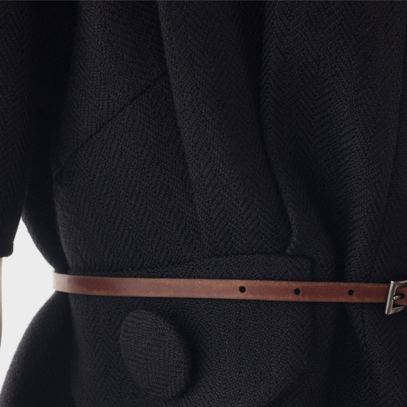 Short-sleeve chevron wool dress with belt