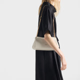 Short-sleeve chevron wool dress with belt