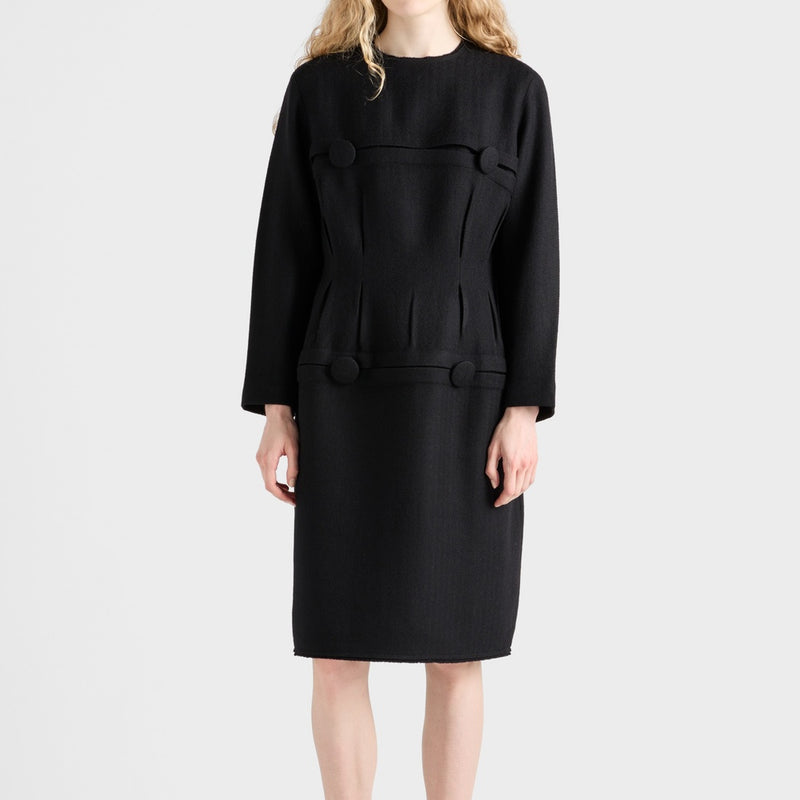 Chevron wool dress with belt