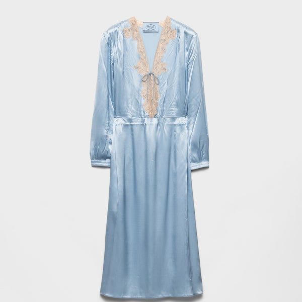Long-sleeved satin crepe and lace dress