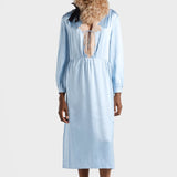 Long-sleeved satin crepe and lace dress