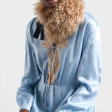 Long-sleeved satin crepe and lace dress