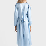 Long-sleeved satin crepe and lace dress