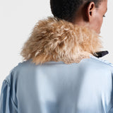 Long-sleeved satin crepe and lace dress