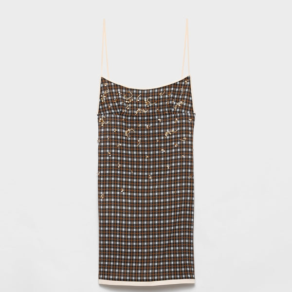 Embellished checked georgette mini-dress