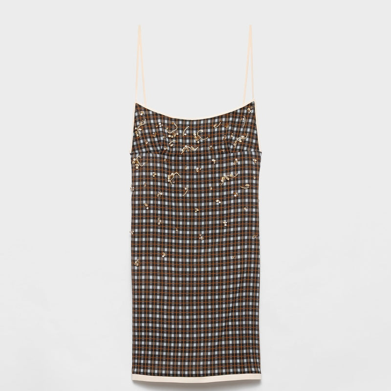 Embellished checked georgette mini-dress