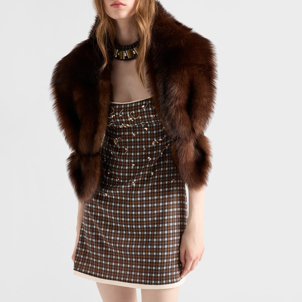 Embellished checked georgette mini-dress