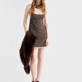 Embellished checked georgette mini-dress