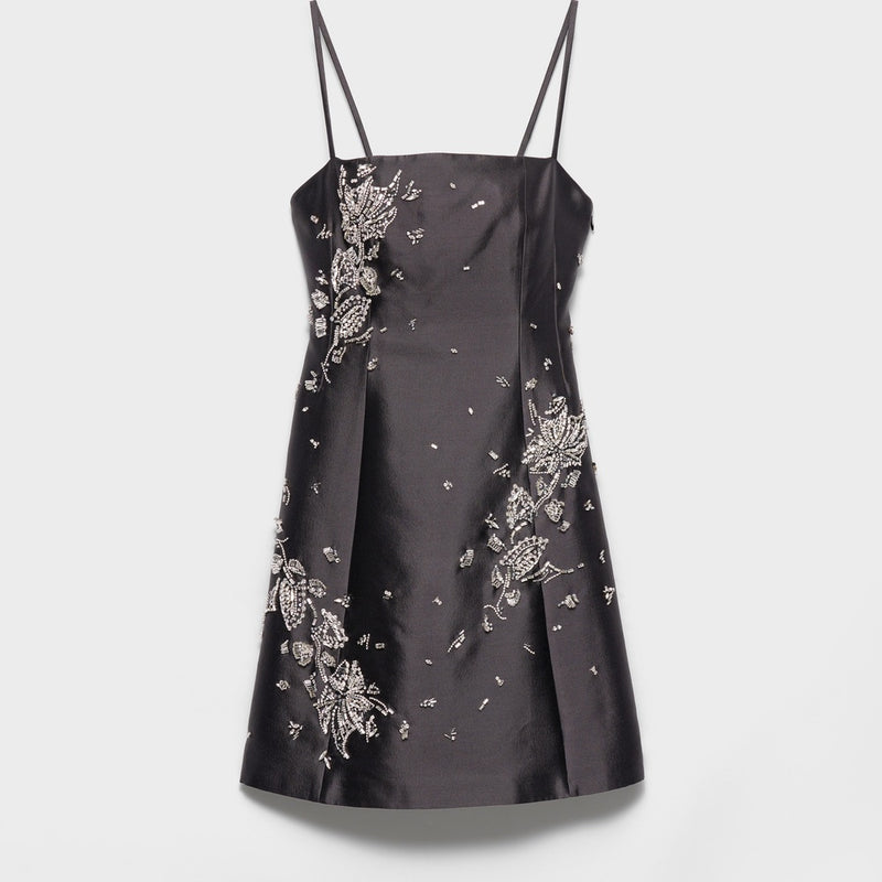 Embroidered silk and wool mini-dress