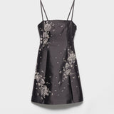 Embroidered silk and wool mini-dress