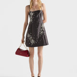 Embroidered silk and wool mini-dress