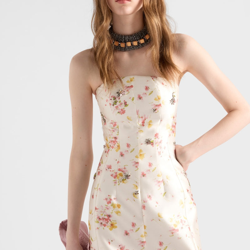 Floral print silk and wool dress