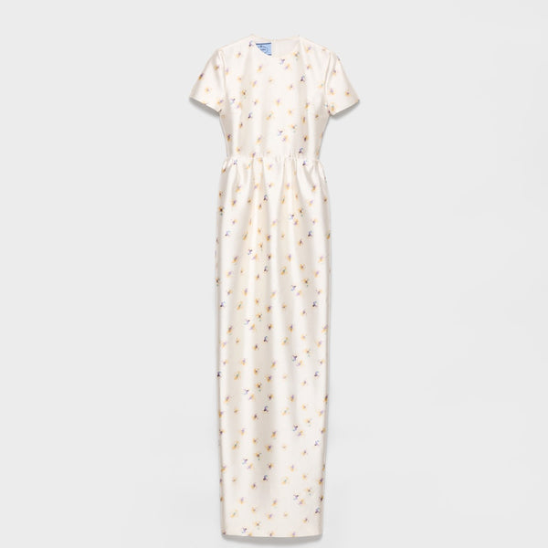 Long floral print silk and wool dress