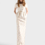 Long floral print silk and wool dress