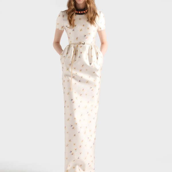 Long floral print silk and wool dress