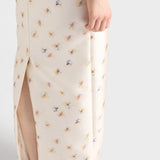 Long floral print silk and wool dress