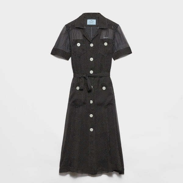 Polka-dot silk chiffon shirt dress