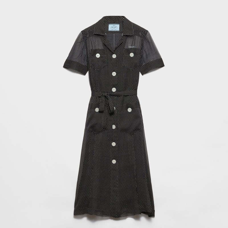 Polka-dot silk chiffon shirt dress