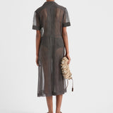 Polka-dot silk chiffon shirt dress