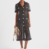 Polka-dot silk chiffon shirt dress