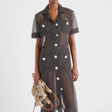 Polka-dot silk chiffon shirt dress
