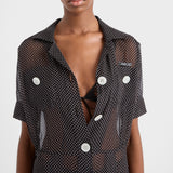 Polka-dot silk chiffon shirt dress