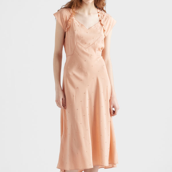 Embroidered vintage-look habutai silk dress